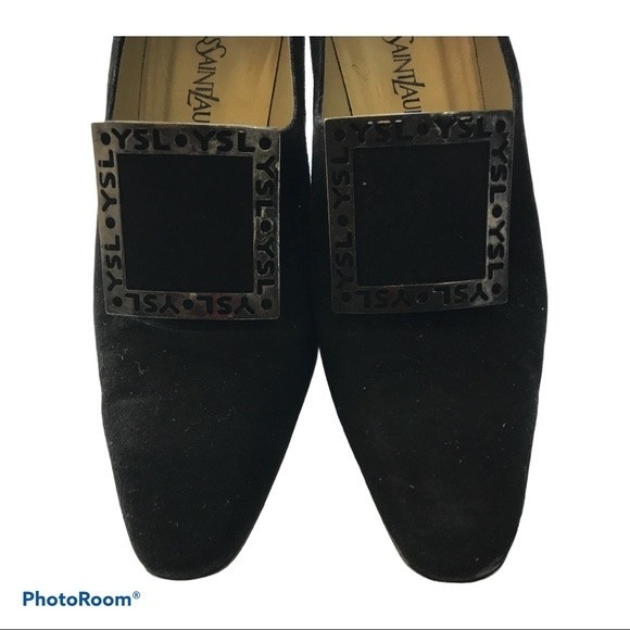 Yves Saint Laurent Vintage Buckle Shoes Black Suede Size 8.5 - Picture 5 of 8
